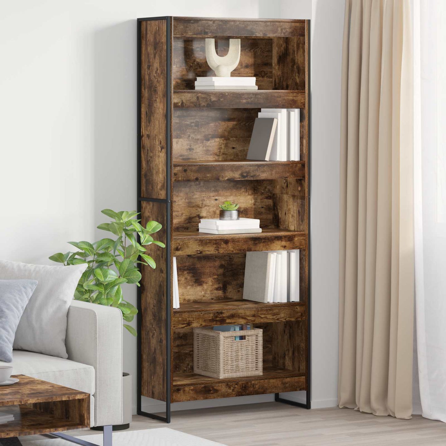 Bogskab 80 x 30 x 189,5 cm Konstrueret træ Røget Eg