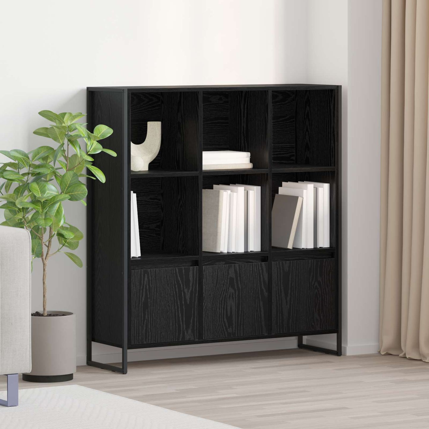 Bogskab 99,5 x 30 x 108 cm Konstrueret træ Sort eg