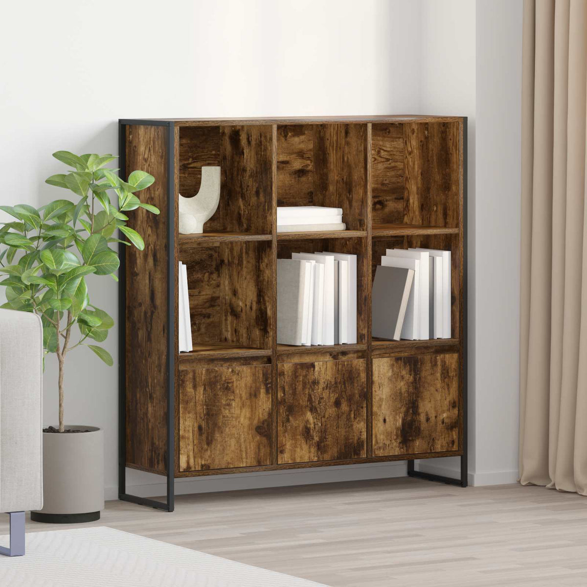 Bogskab 99,5 x 30 x 108 cm Konstrueret træ Røget Eg