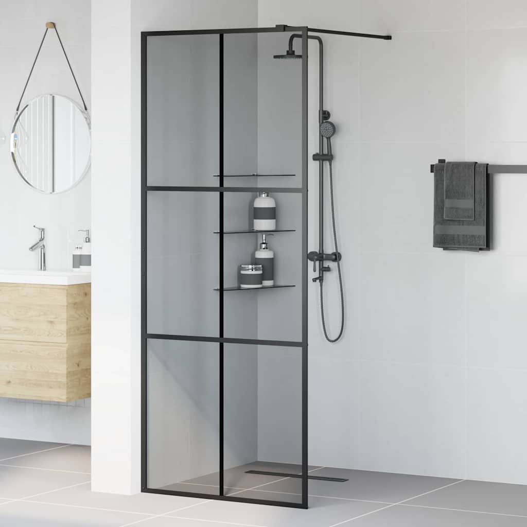 Walk-in brusevæg Sort 80 x 195 cm hærdet glas