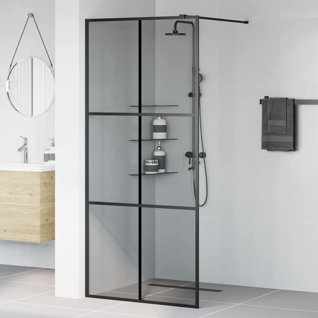 Walk-in brusevæg Sort 90 x 195 cm hærdet glas