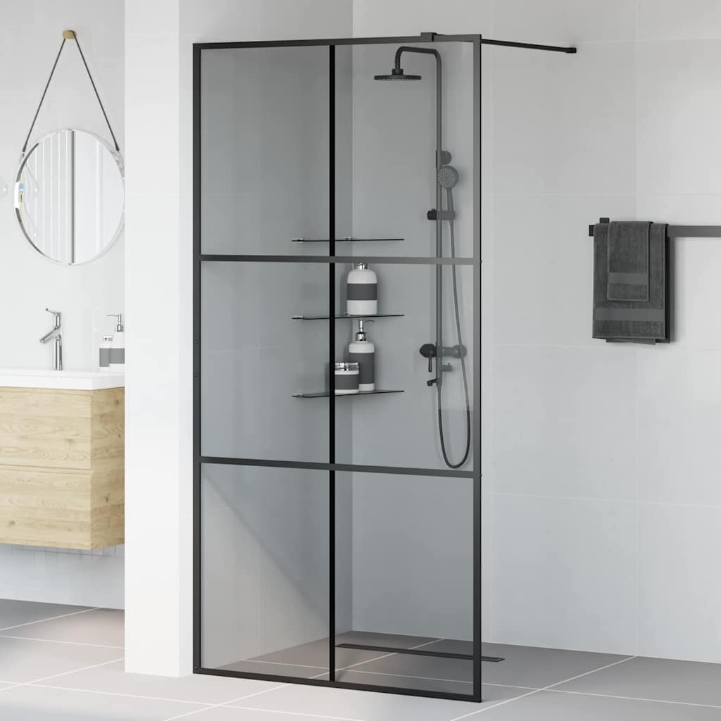 Walk-in brusevæg Sort 100 x 195 cm hærdet glas