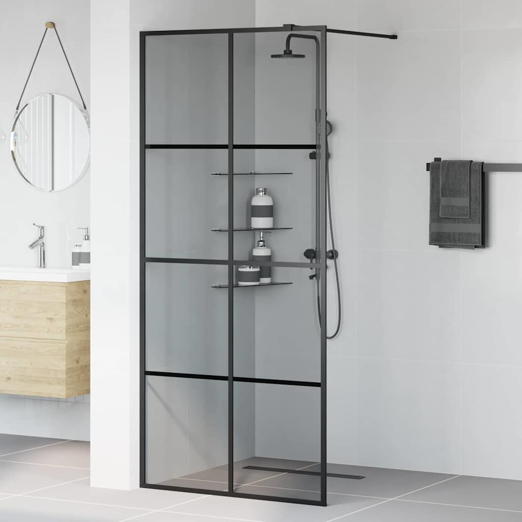 Walk-in brusevæg Sort 90 x 195 cm hærdet glas