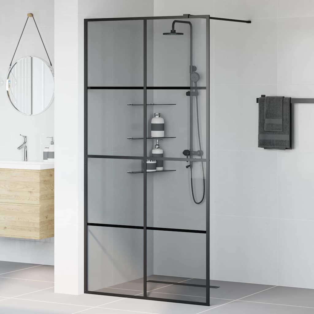 Walk-in brusevæg Sort 100 x 195 cm hærdet glas