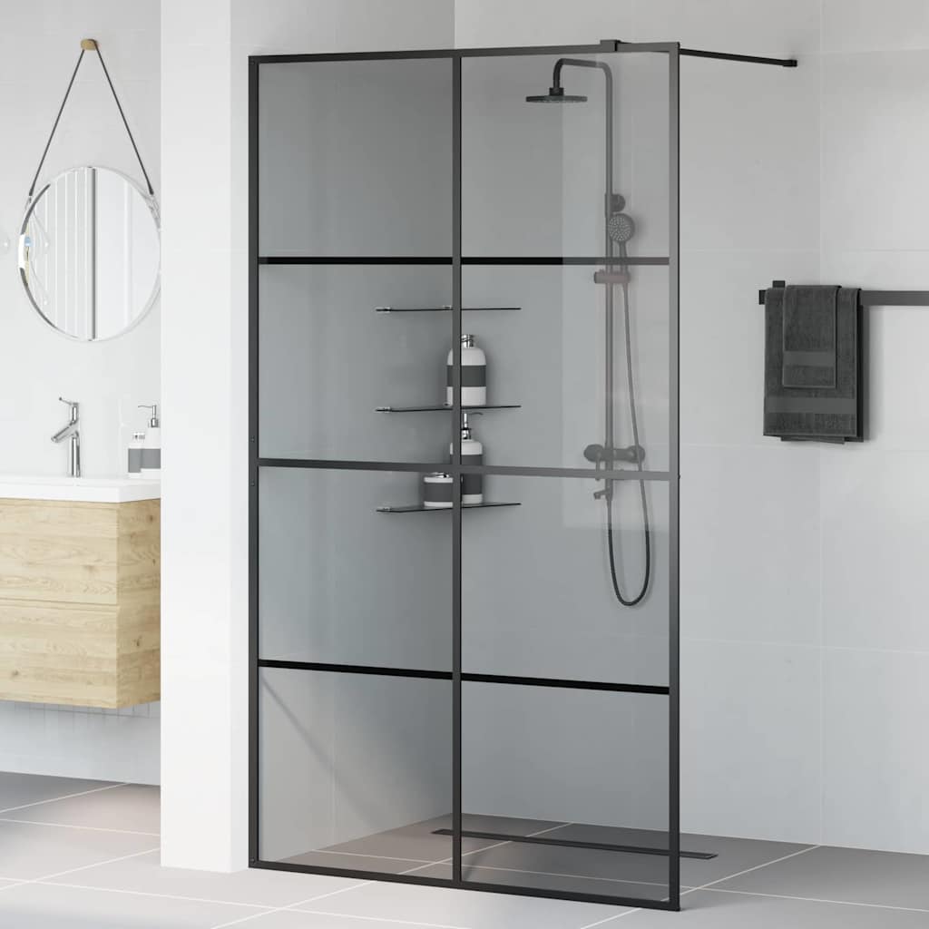Walk-in brusevæg Sort 115 x 195 cm hærdet glas
