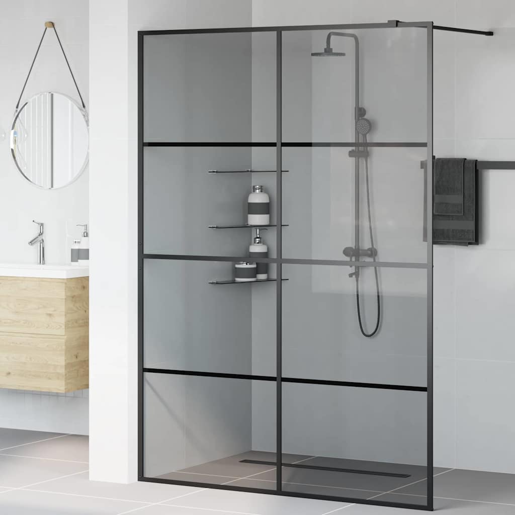Walk-in brusevæg Sort 140 x 195 cm hærdet glas
