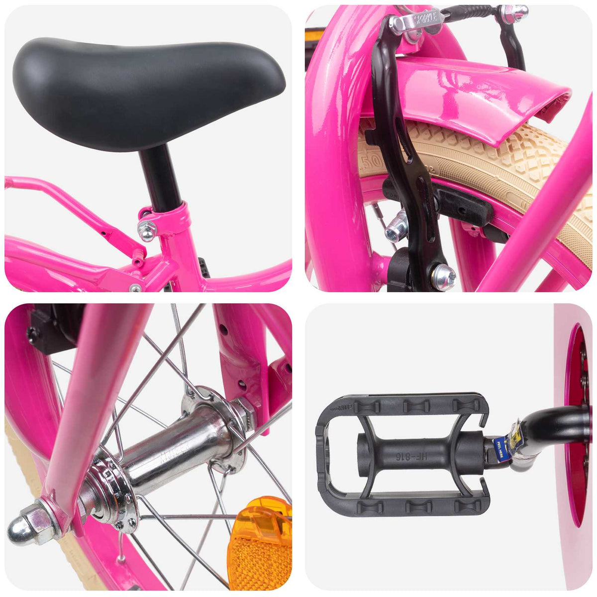 Børnecykel 16 tommer til 4-6 år gamle Mørk pink