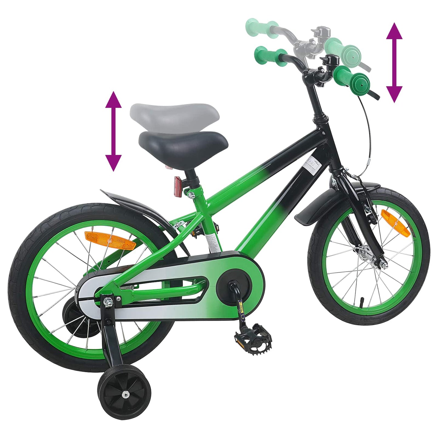 Børnecykel 16 tommer til 4-6 år gamle Grøn Sort