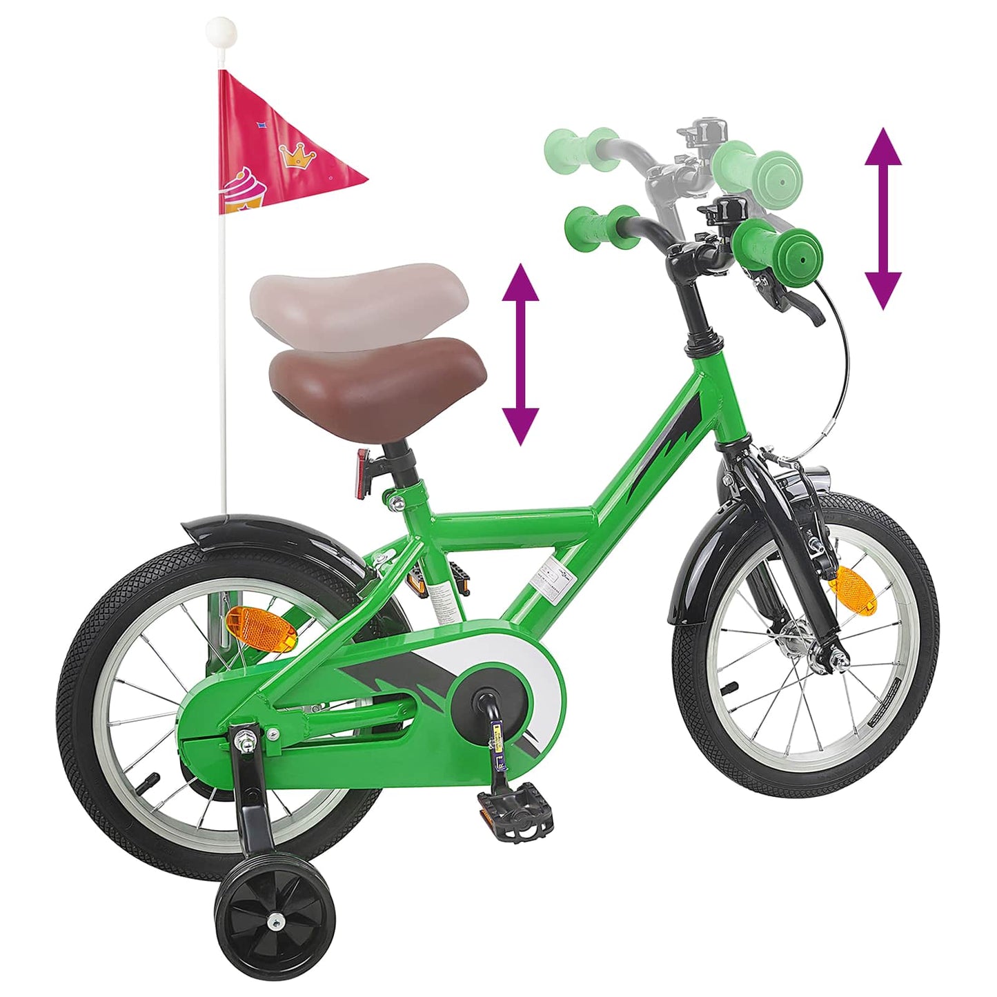 Børnecykel 14 tommer anbefalet til 3-5 år gammel Grøn