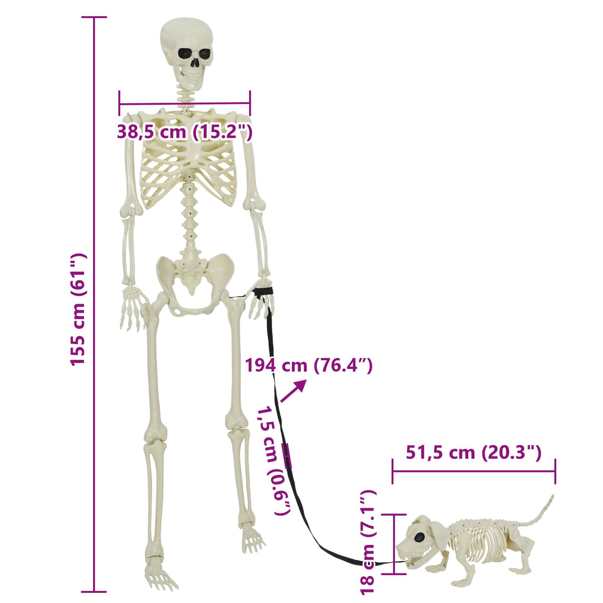 Halloween Dekoration Skelet 2 stk. Hvid 155 x 38.5 cm
