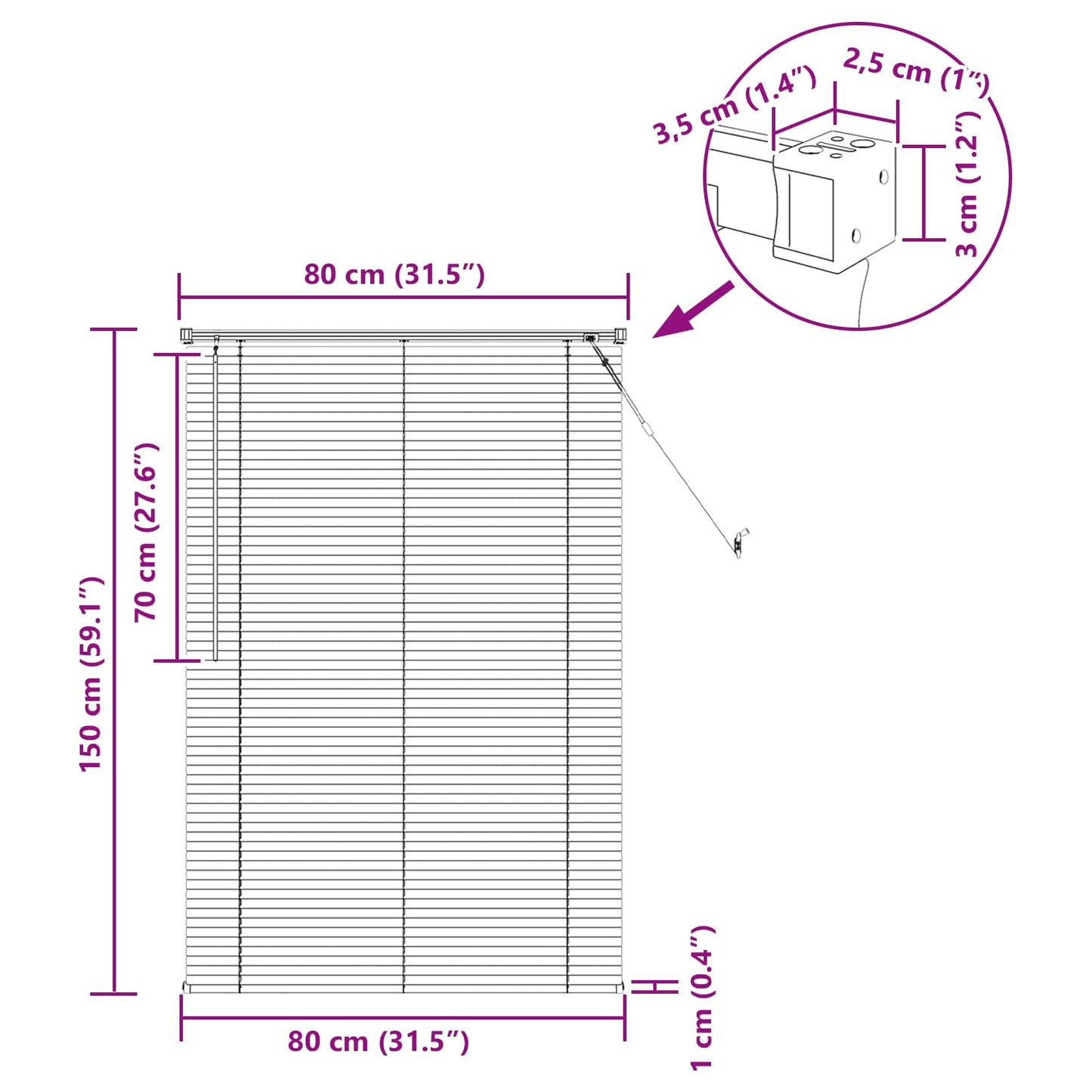 Persienner Hvid 150 x 80 cm 25 mm PVC