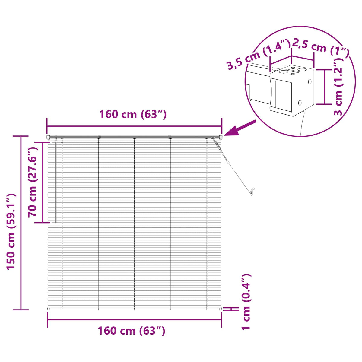Persienner Hvid 150 x 160 cm 25 mm PVC