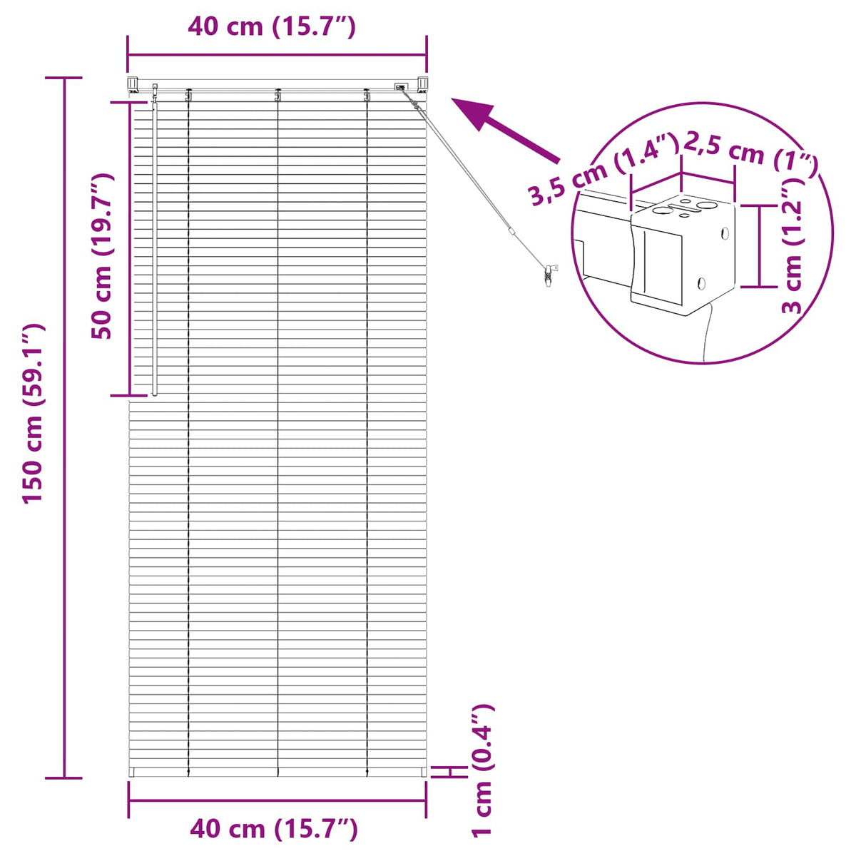 Persienner Sort 150 x 40 cm 25 mm PVC