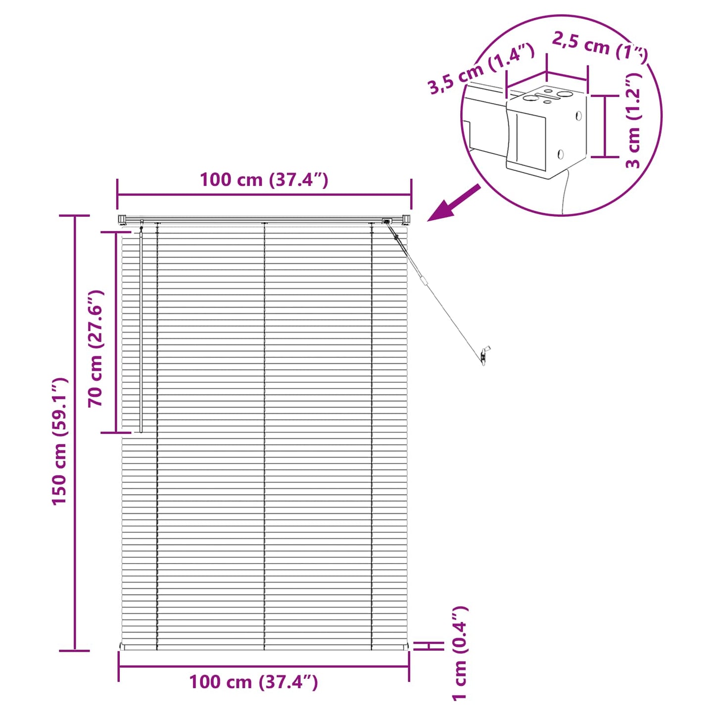 Persienner Sort 150 x 100 cm 25 mm PVC