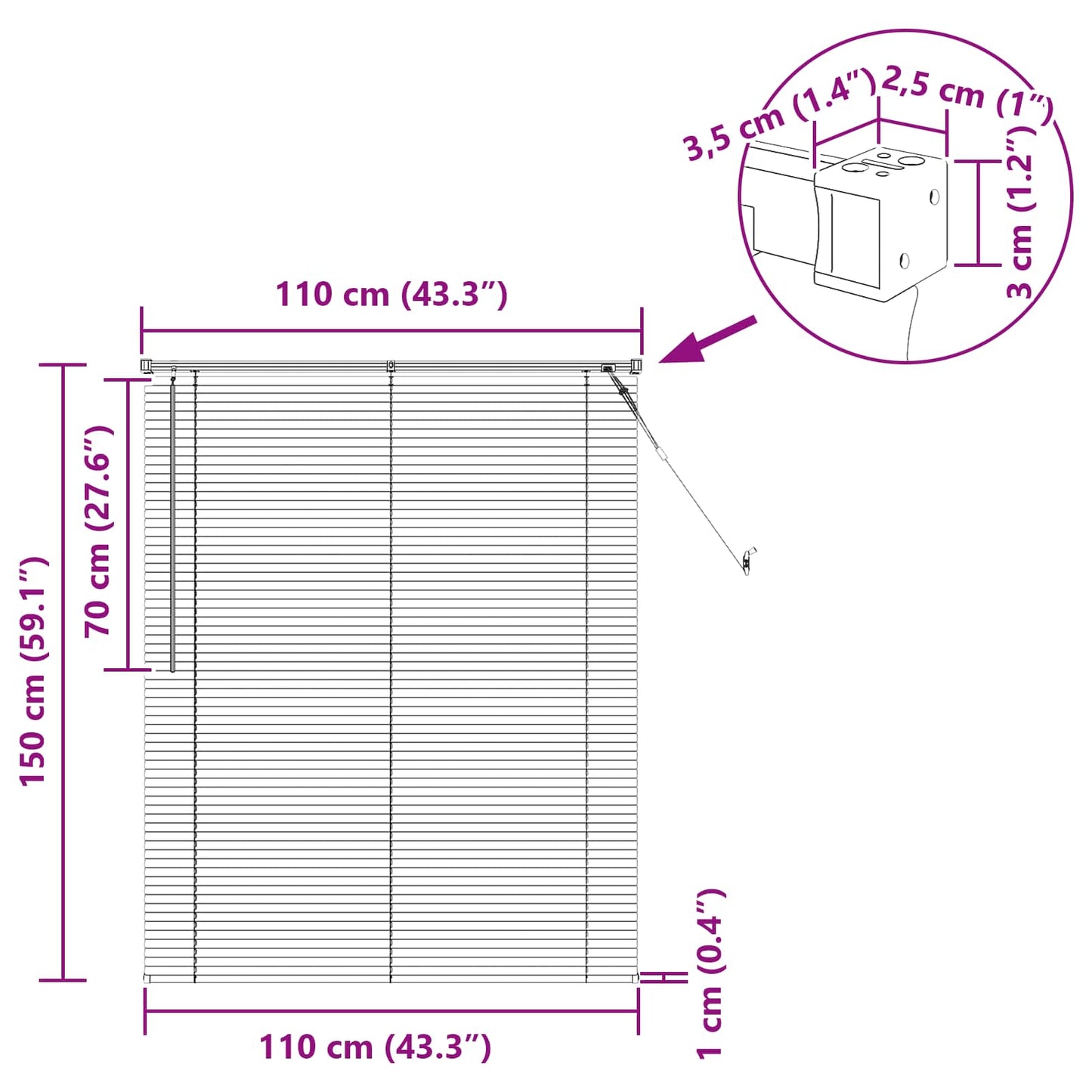 Persienner Sort 150 x 110 cm 25 mm PVC