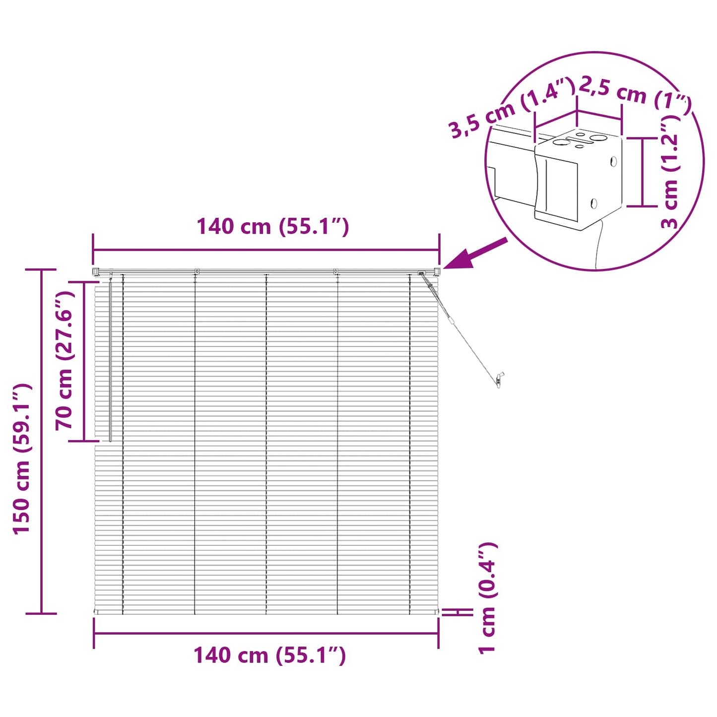 Persienner Sort 150 x 140 cm 25 mm PVC