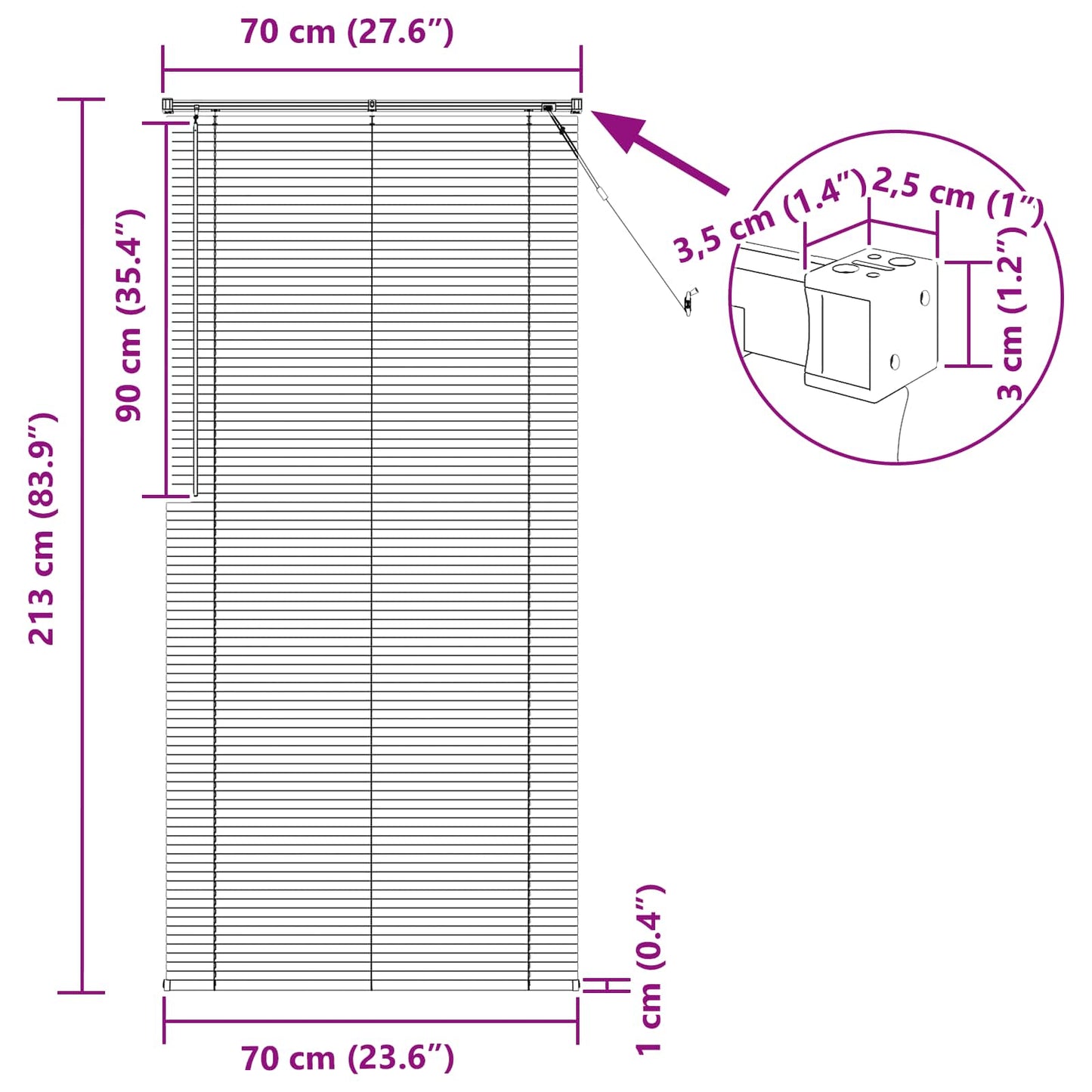 Persienner Sort 213 x 70 cm 25 mm PVC