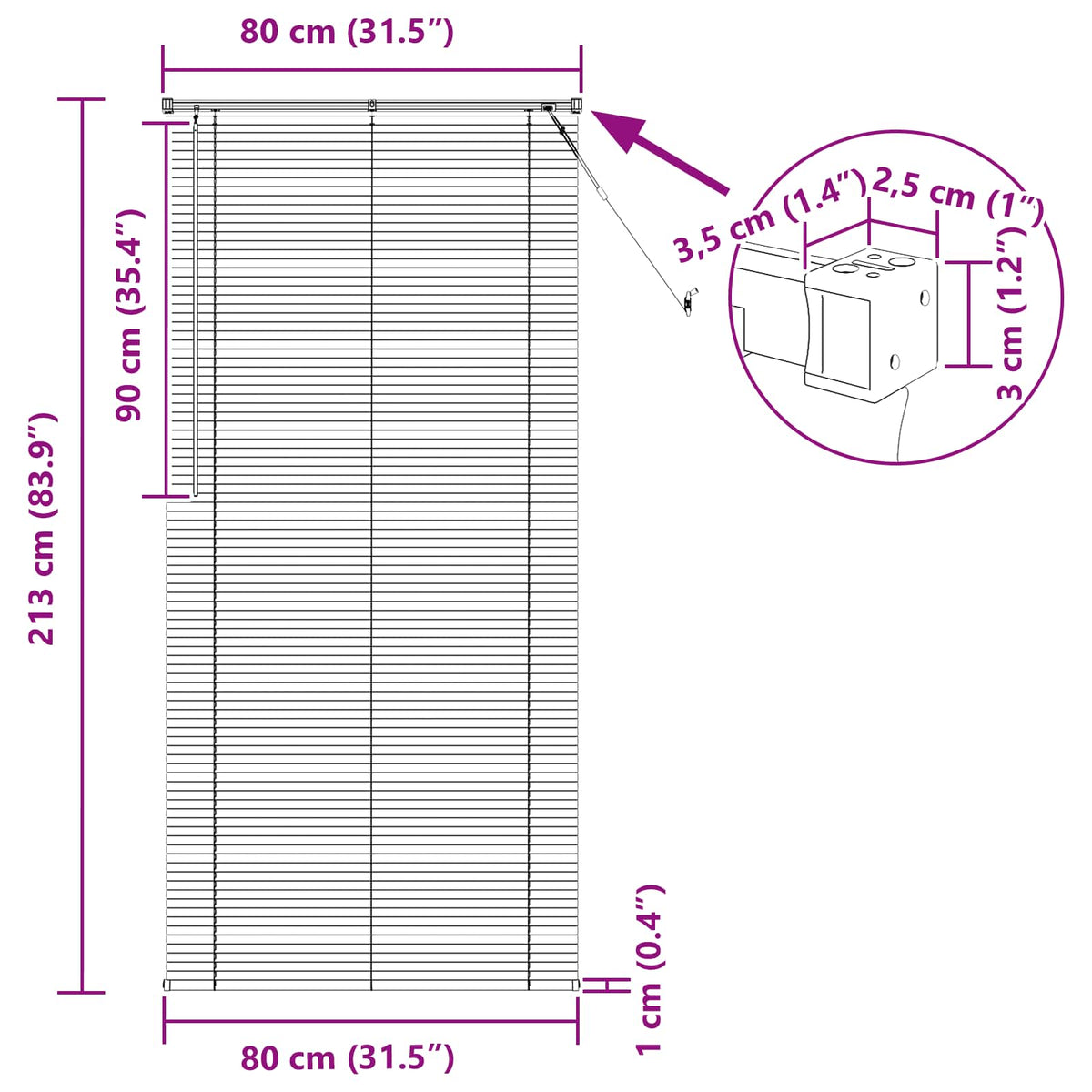 Persienner Sort 213 x 80 cm 25 mm PVC