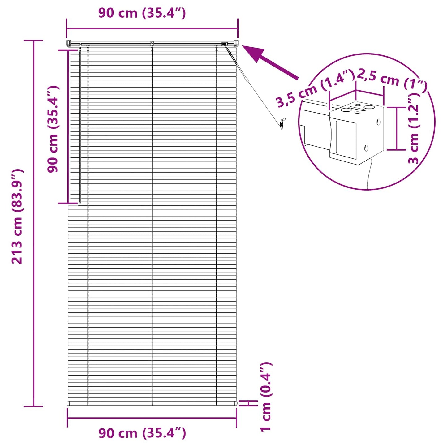 Persienner Sort 213 x 90 cm 25 mm PVC