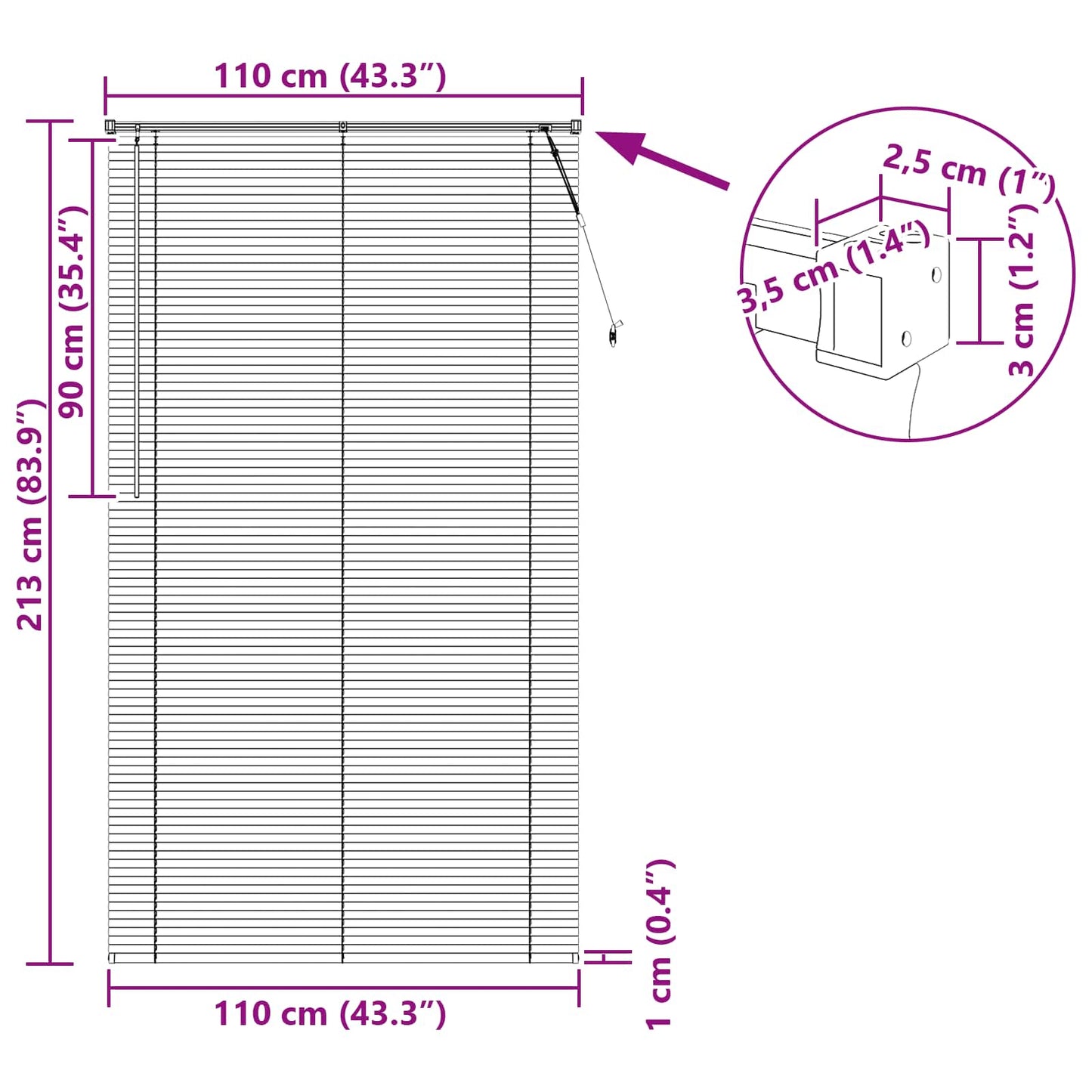 Persienner Sort 213 x 110 cm 25 mm PVC