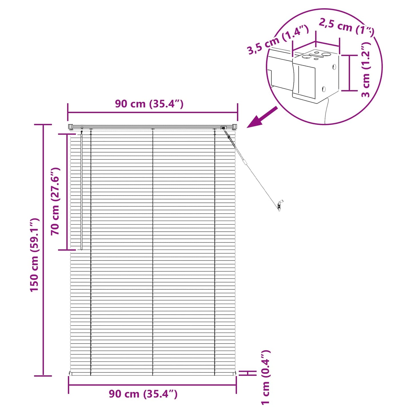 Persienner Lys Brun med Mønster 150 x 90 cm 25 mm PVC