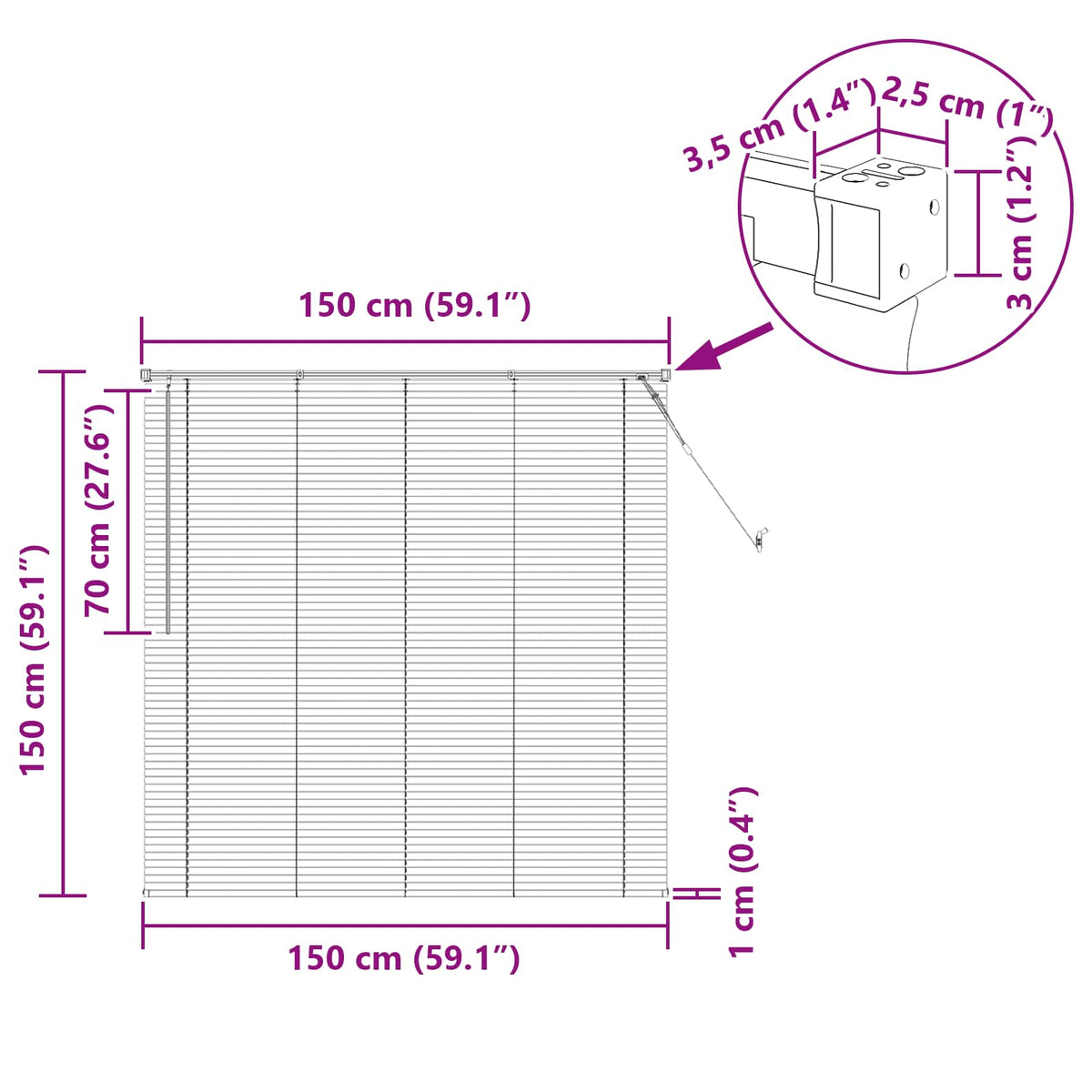 Persienner Mørk Brun med Mønster 150 x 150 cm 25 mm PVC