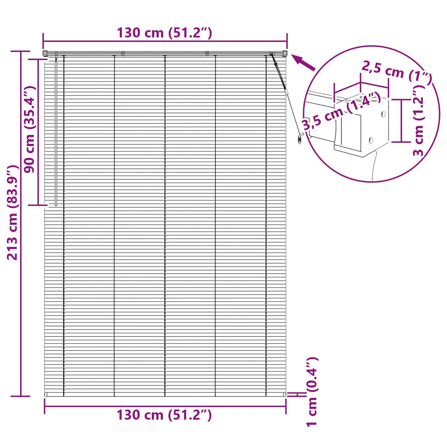 Persienner Mørk Brun med Mønster 213 x 130 cm 25 mm PVC