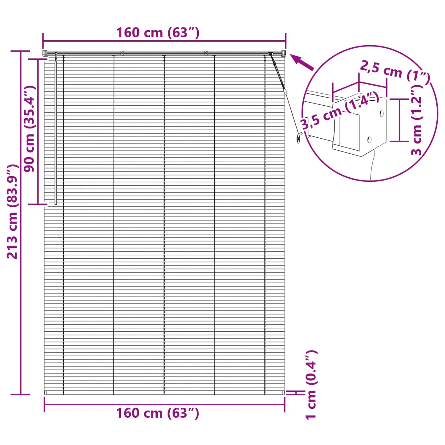 Persienner Mørk Brun med Mønster 213 x 160 cm 25 mm PVC