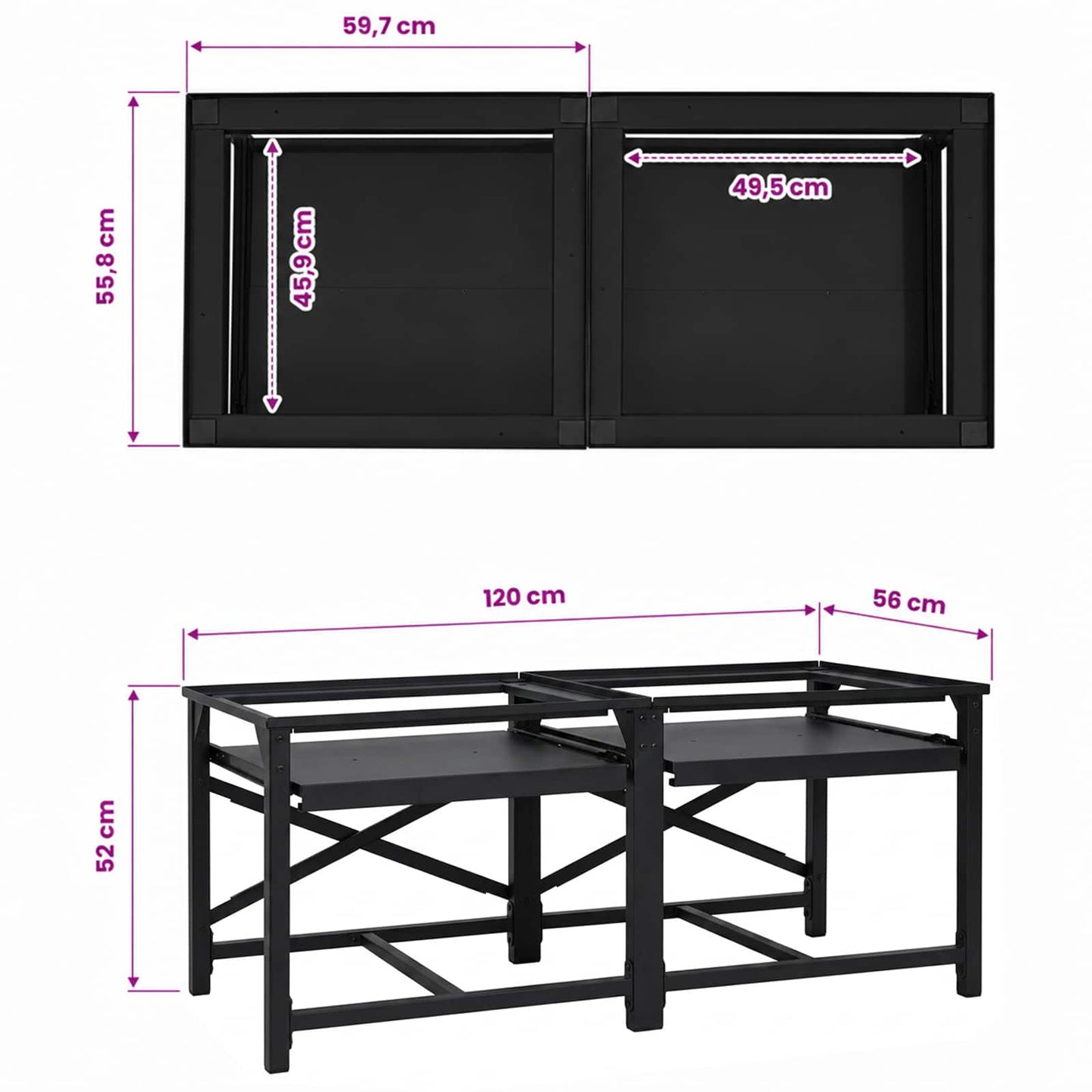 Vaskemaskine Pedestal 2 stk. Sort 120 x 56 x 52 cm Stål