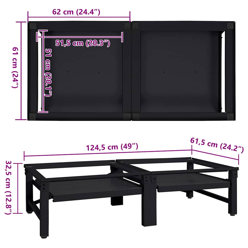 Vaskemaskine Pedestal 2 stk. Sort 124,5 x 61,5 x 32,5 cm Stål