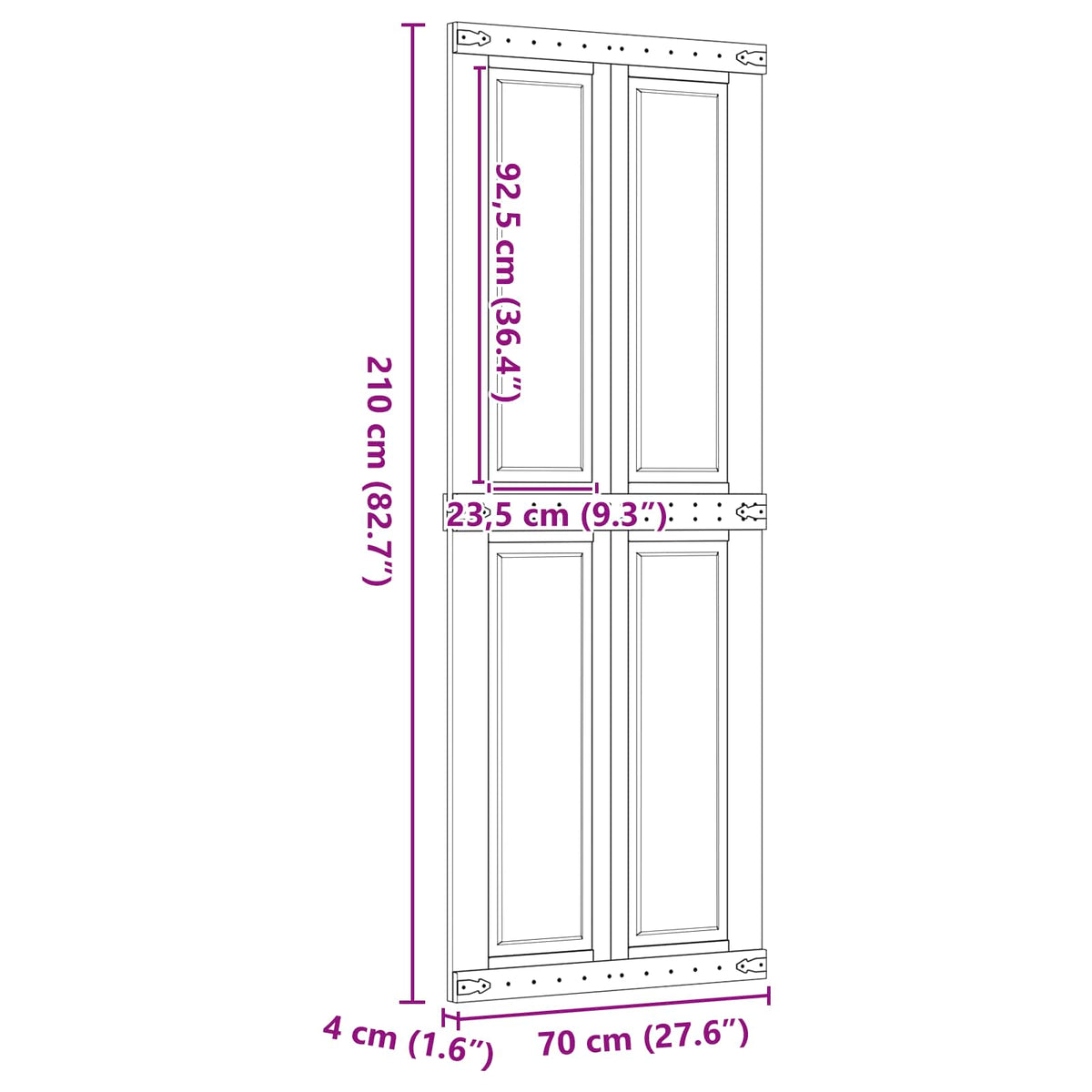 Ladedør CORONA 70 x 210 cm Massivt fyrretræ HonningBrun