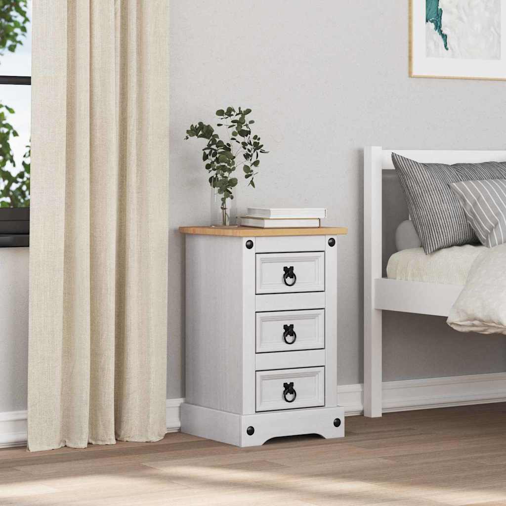 Sengebord CORONA Hvid 35 x 32,5 x 58 cm Massiv fyrretræ
