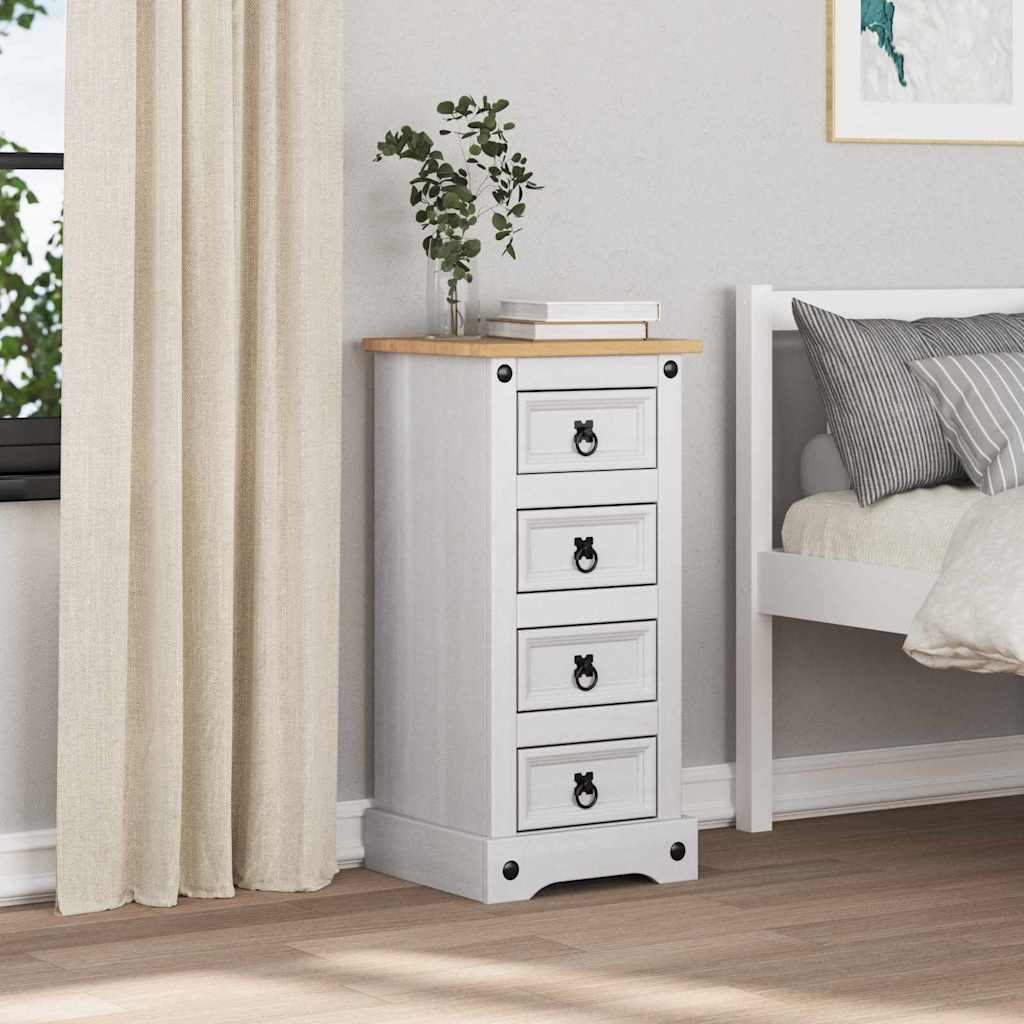 Sengebord CORONA Hvid 35 x 32,5 x 74 cm Massiv fyrretræ
