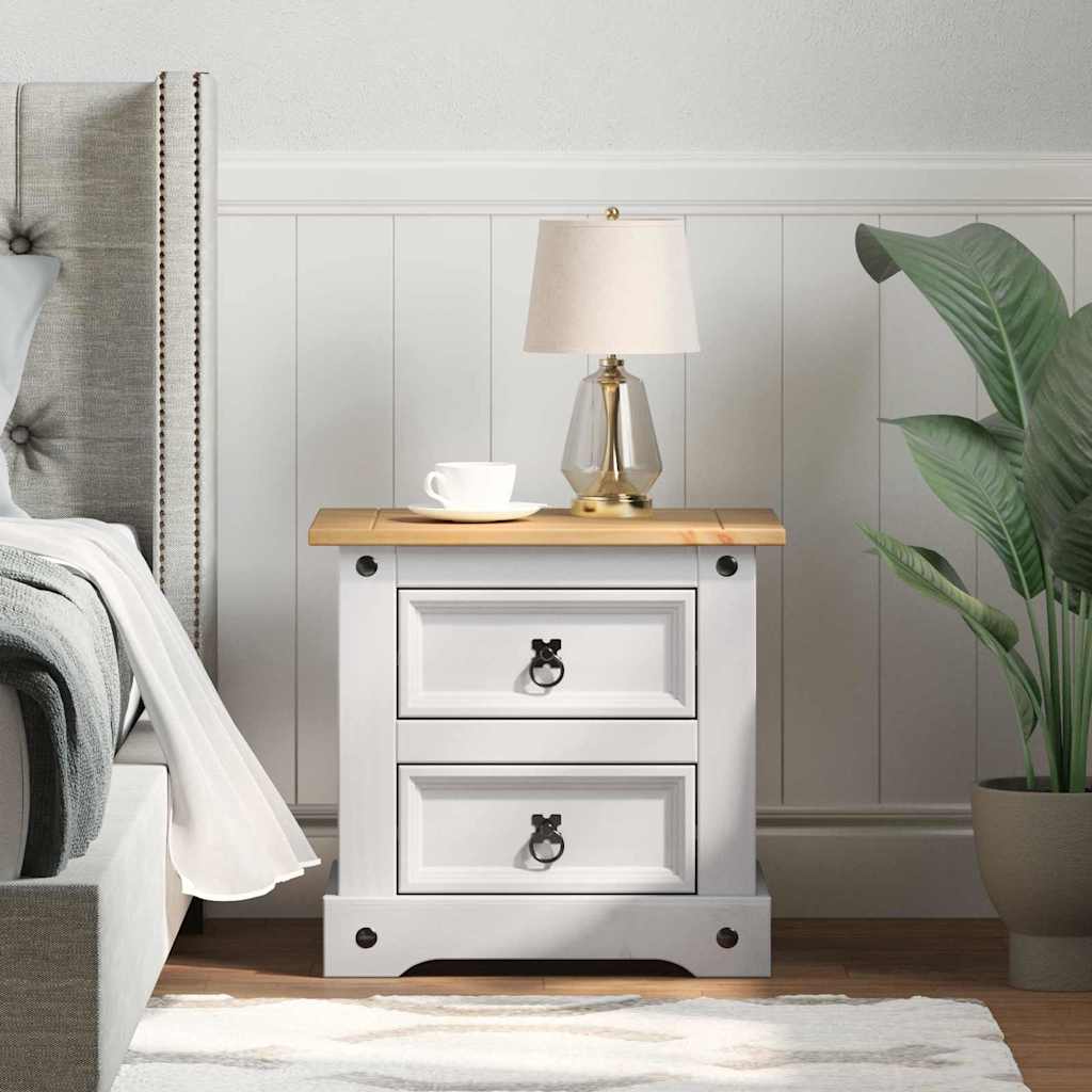 Sengebord Corona Hvid 53 x 39 x 47 cm Massiv fyrretræ
