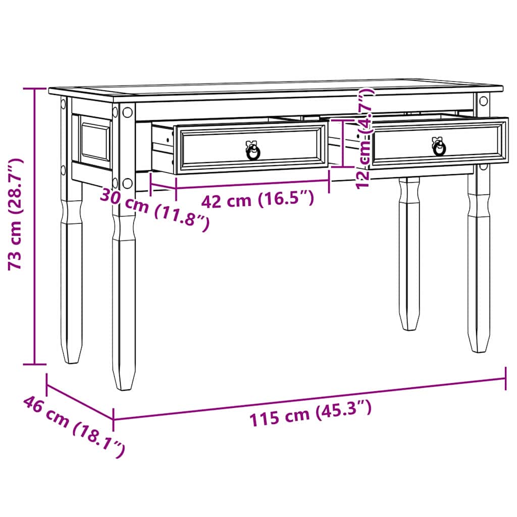 Endebord CORONA Hvid 115 x 46 x 73 cm Massiv fyrretræ