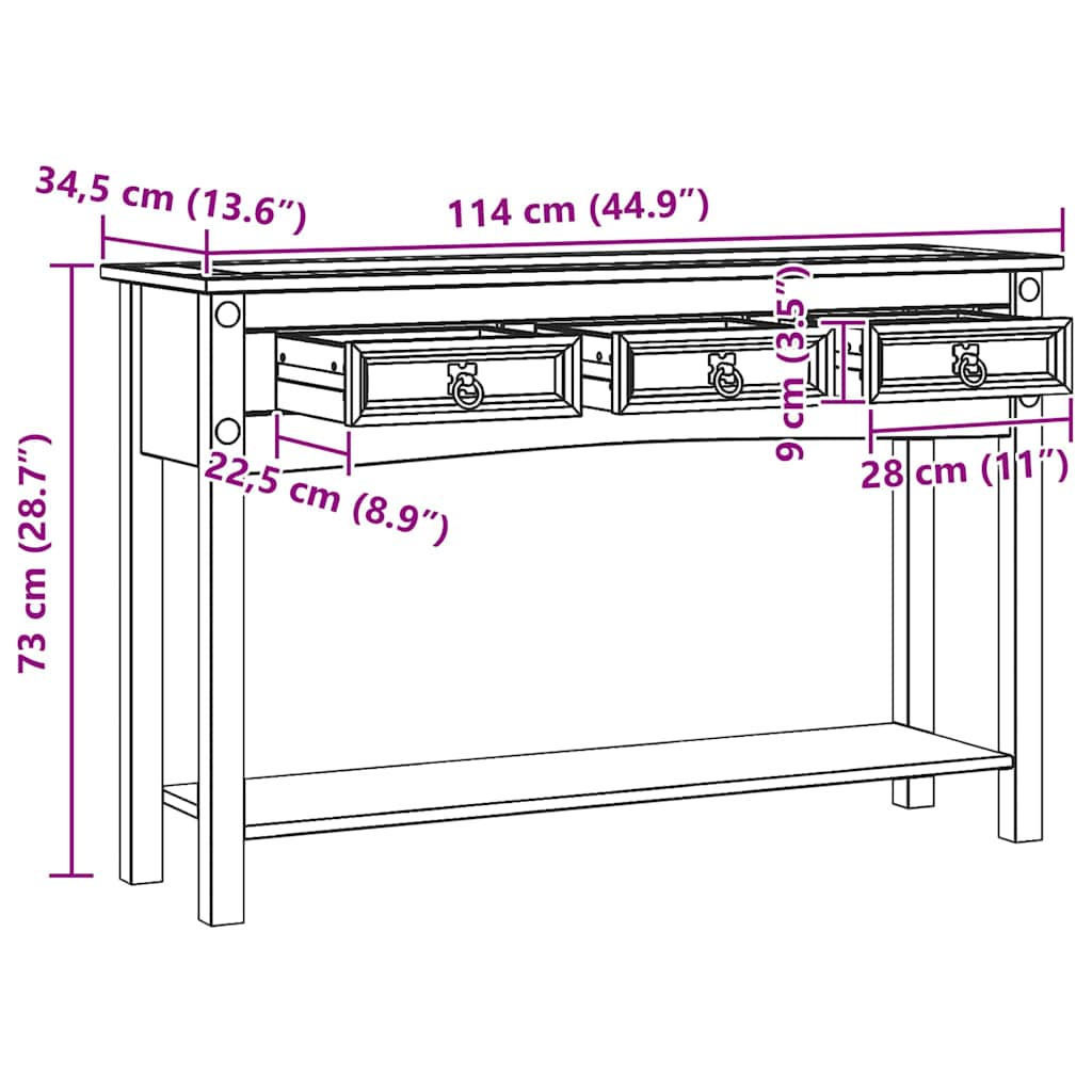 Endebord Corona Hvid 114 x 34,5 x 73 cm Massiv fyrretræ