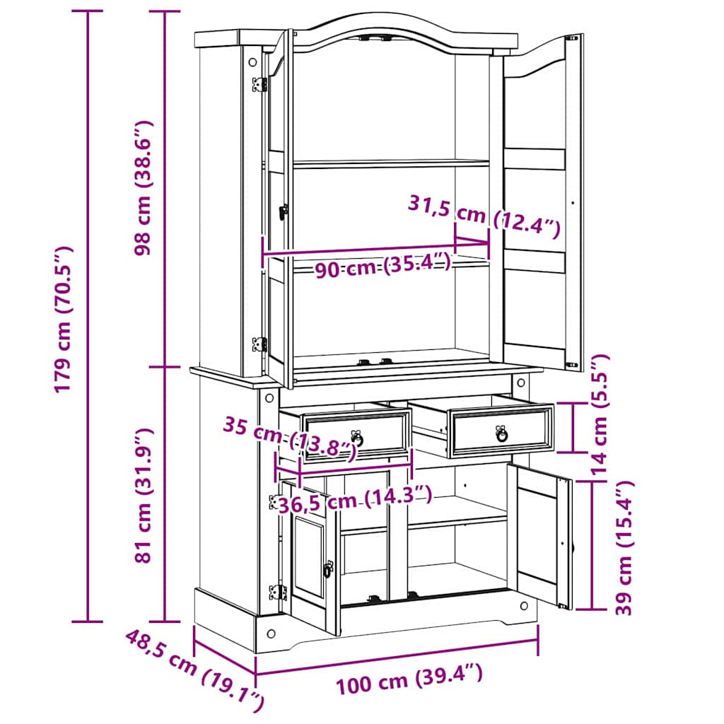 Sideboard CORONA Hvid 100 x 48,5 x 179 cm Massiv fyrretræ