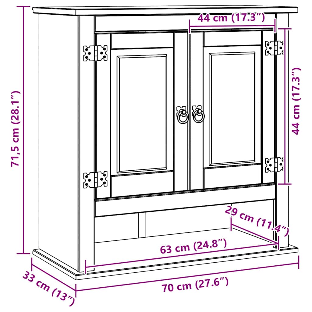 Hængeskab CORONA Hvid 70 x 33 x 71,5 cm Massivt fyrretræ