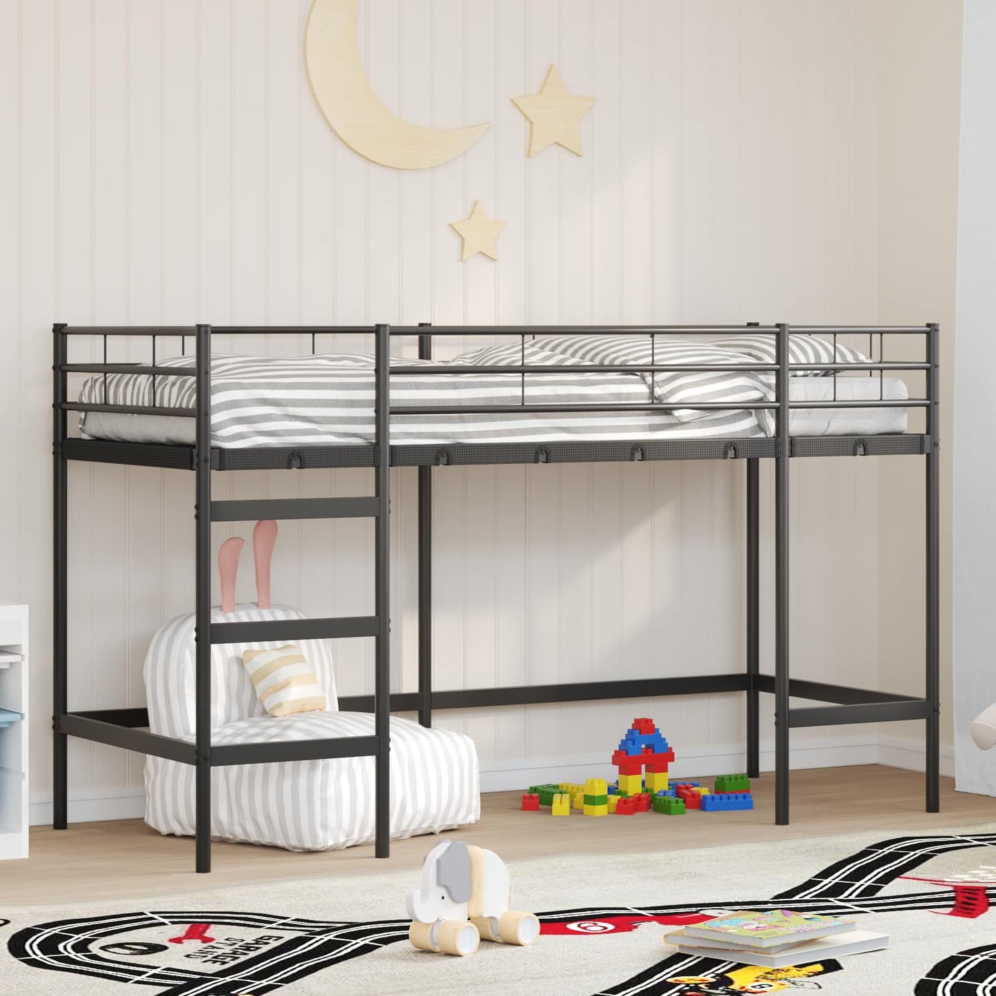 Børns Loft Seng Ramme Ensfarvet Sort 75 x 190 cm Stål