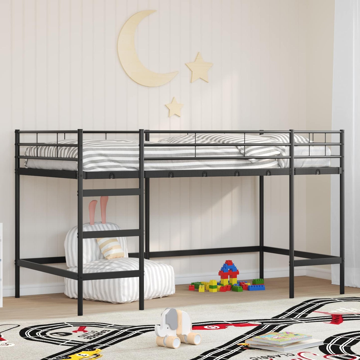 Børns Loft Seng Ramme Ensfarvet Sort 107 x 203 cm Stål