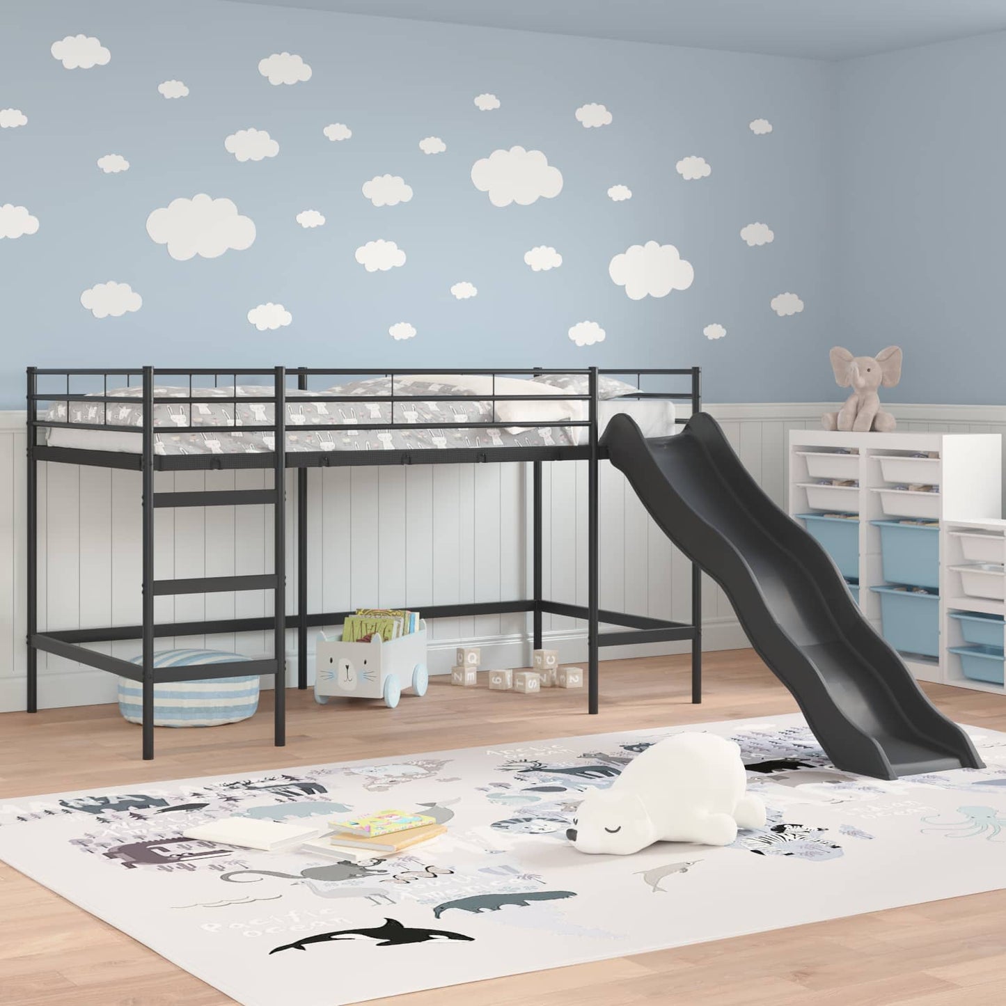 Kids'loftseng med rutsjebane Sort og Anthracit 80 x 200 cm