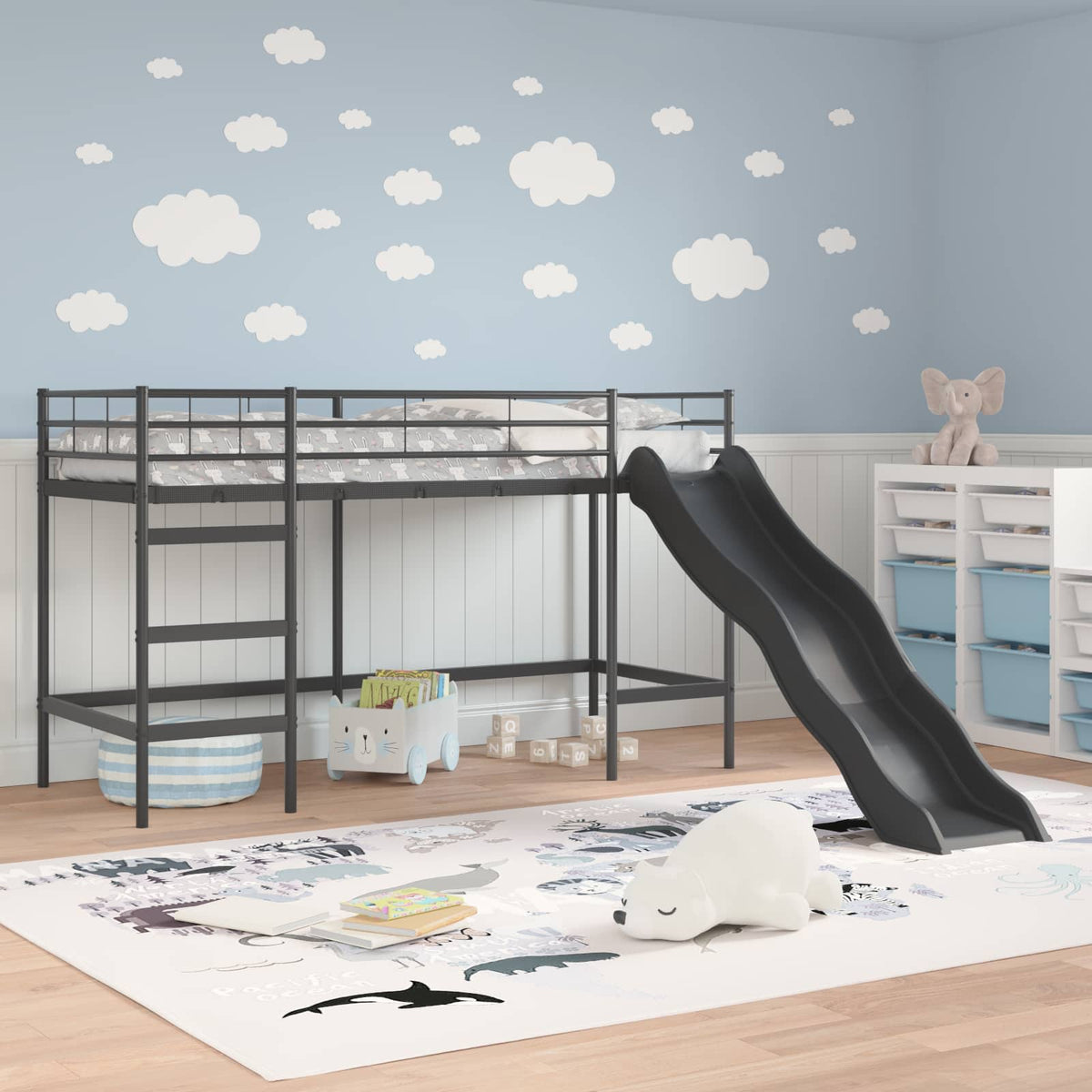 Kids'loftseng med rutsjebane Sort og Anthracit 90 x 190 cm