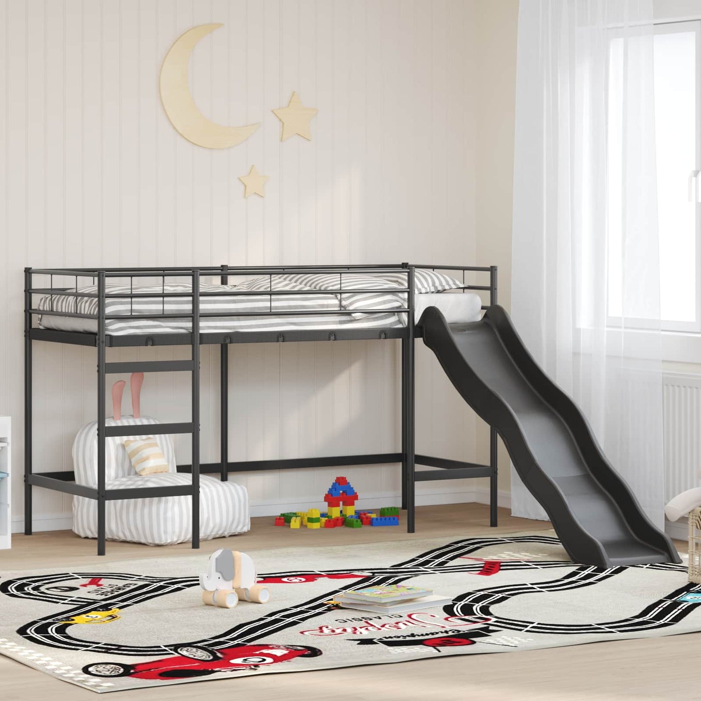 Kids'loftseng med rutsjebane Sort og Anthracit 100 x 190 cm