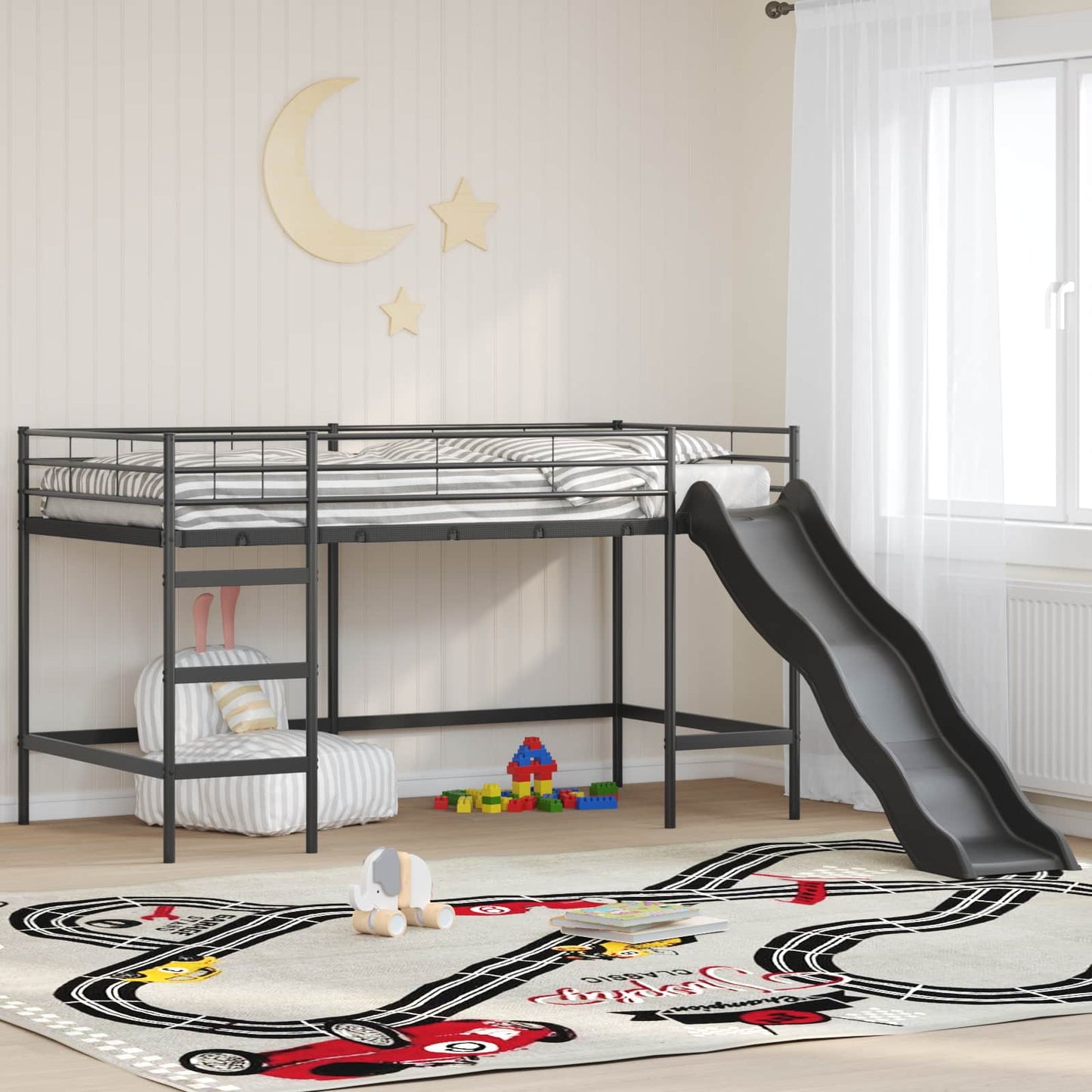 Kids'loftseng med rutsjebane Sort og Anthracit 100 x 200 cm