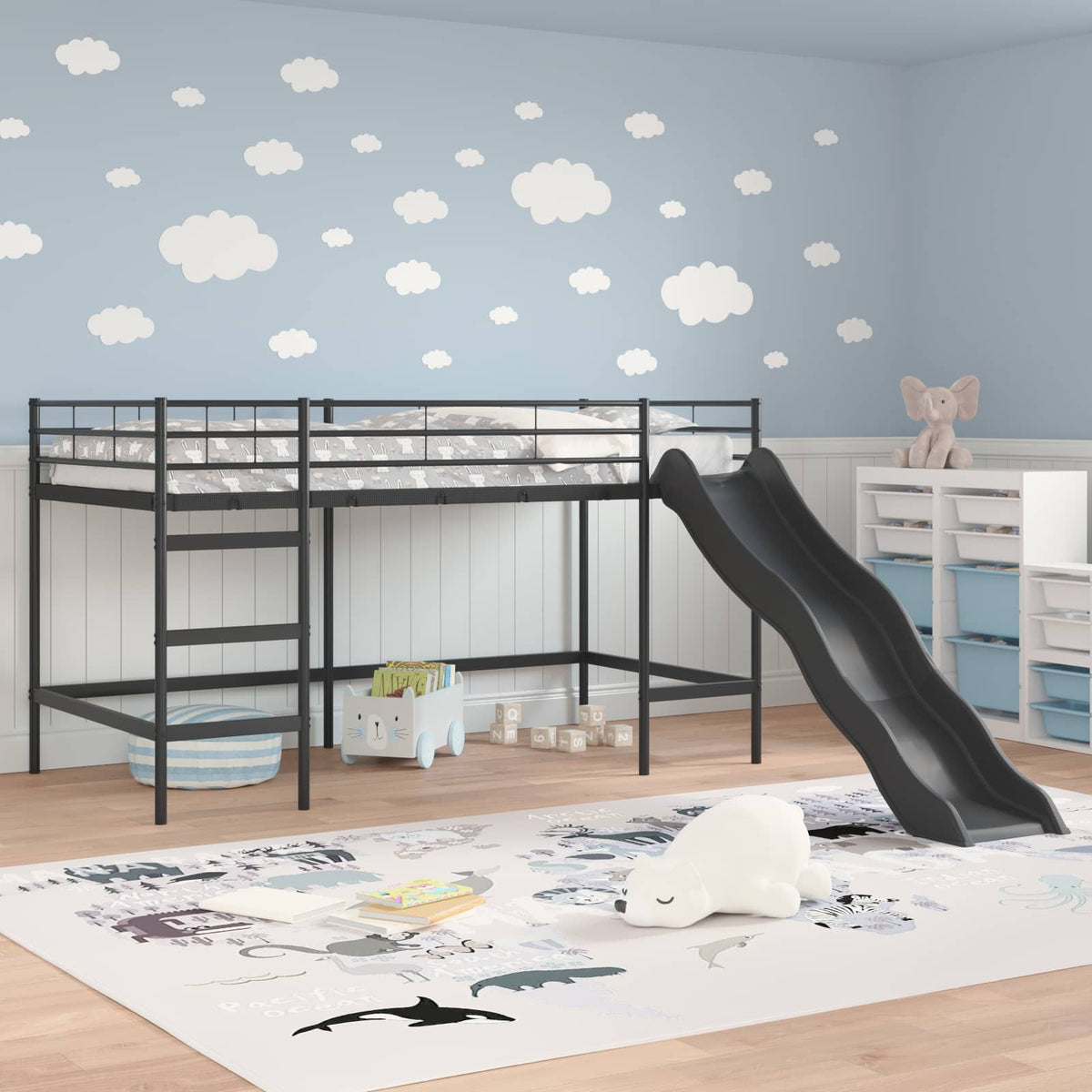 Kids'loftseng med rutsjebane Sort og Anthracit 100 x 200 cm