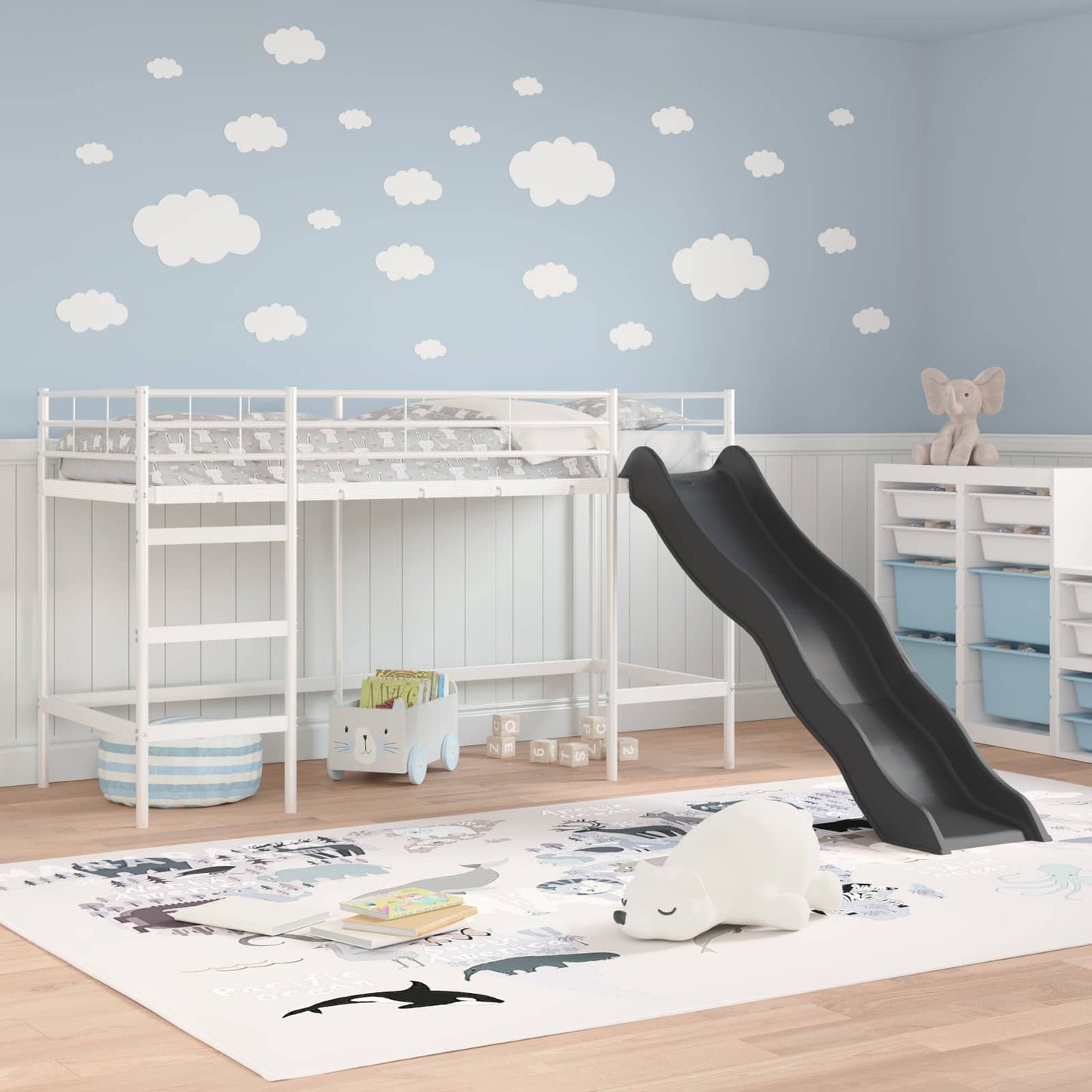 Kids'loftseng med rutsjebane Hvid og Antracit 75 x 190 cm