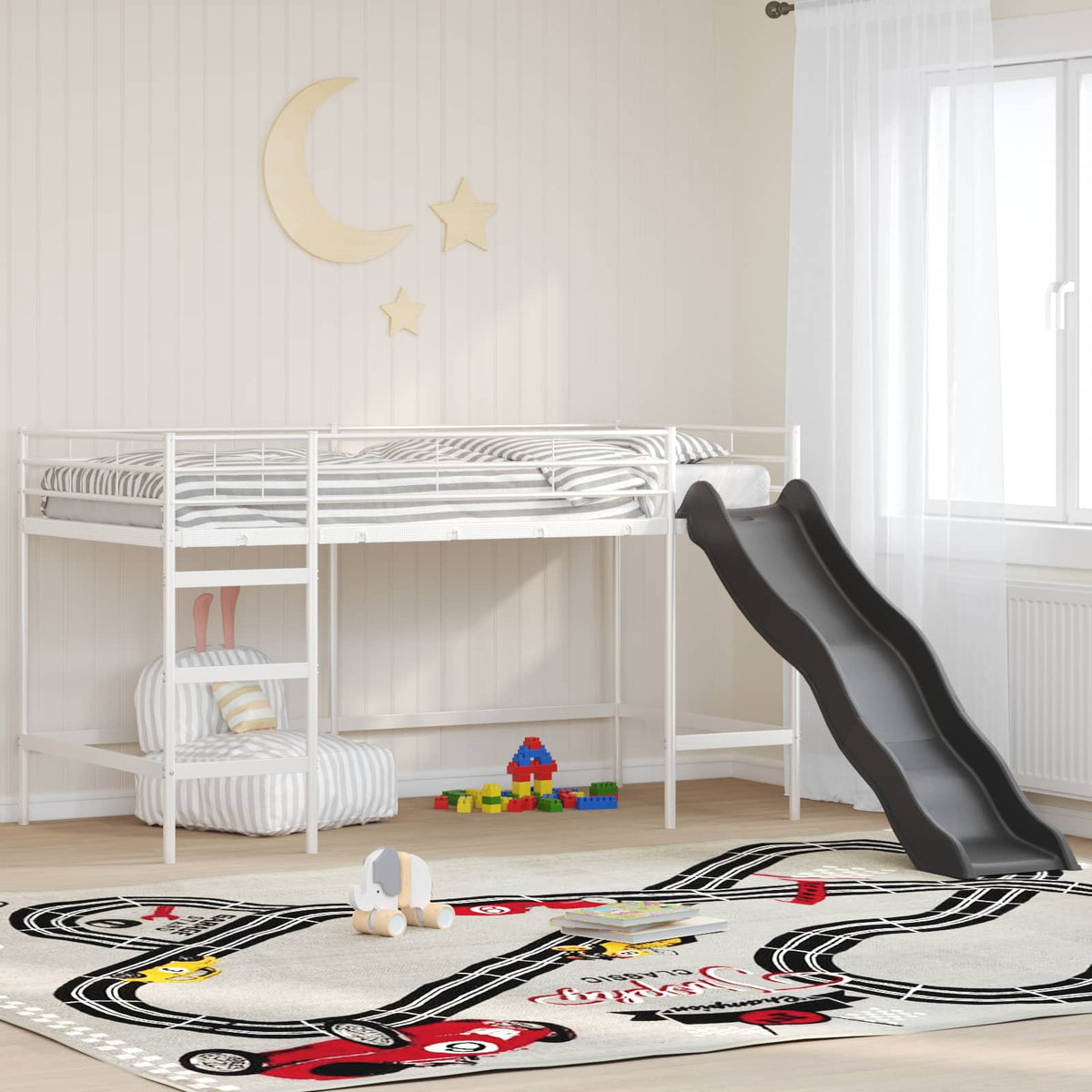 Kids'loftseng med rutsjebane Hvid og Antracit 80 x 200 cm