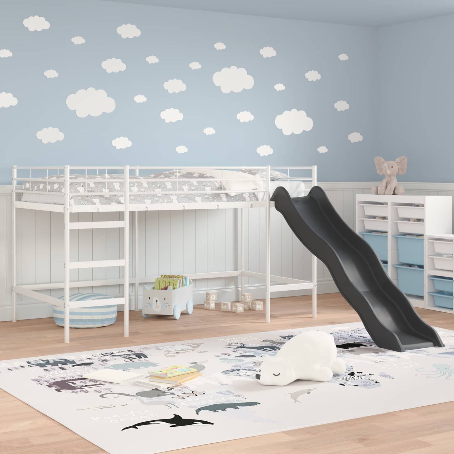 Kids'loftseng med rutsjebane Hvid og Antracit 80 x 200 cm