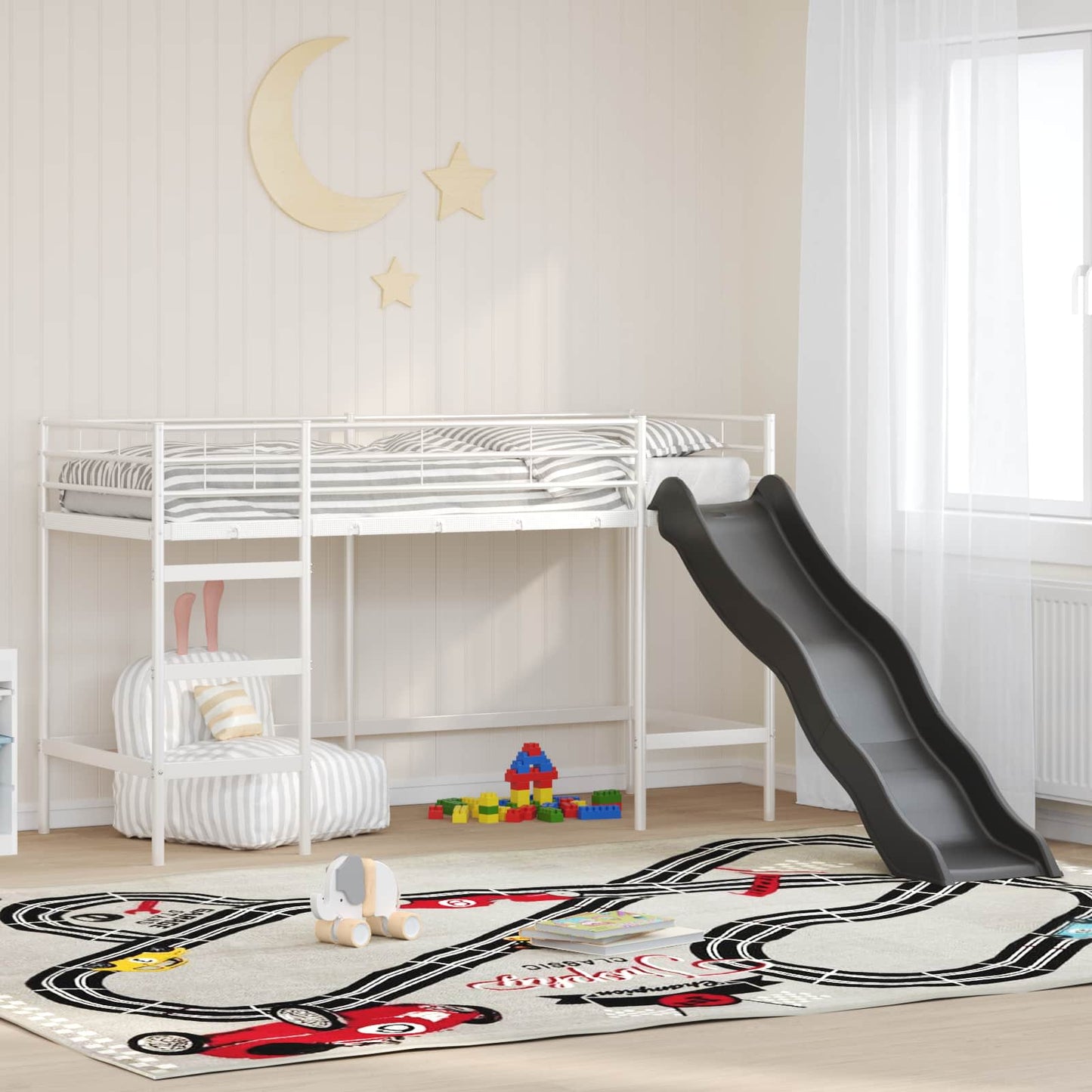 Kids'loftseng med rutsjebane Hvid og Antracit 100 x 190 cm