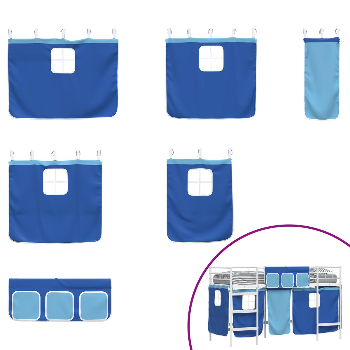 Børneseng med gardiner Ensfarvet Hvid og Blå 100 x 190 cm